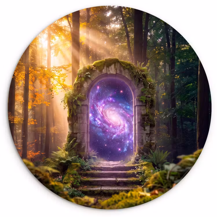 Glasbild Rund - Tor – Kosmos – Wald — 1