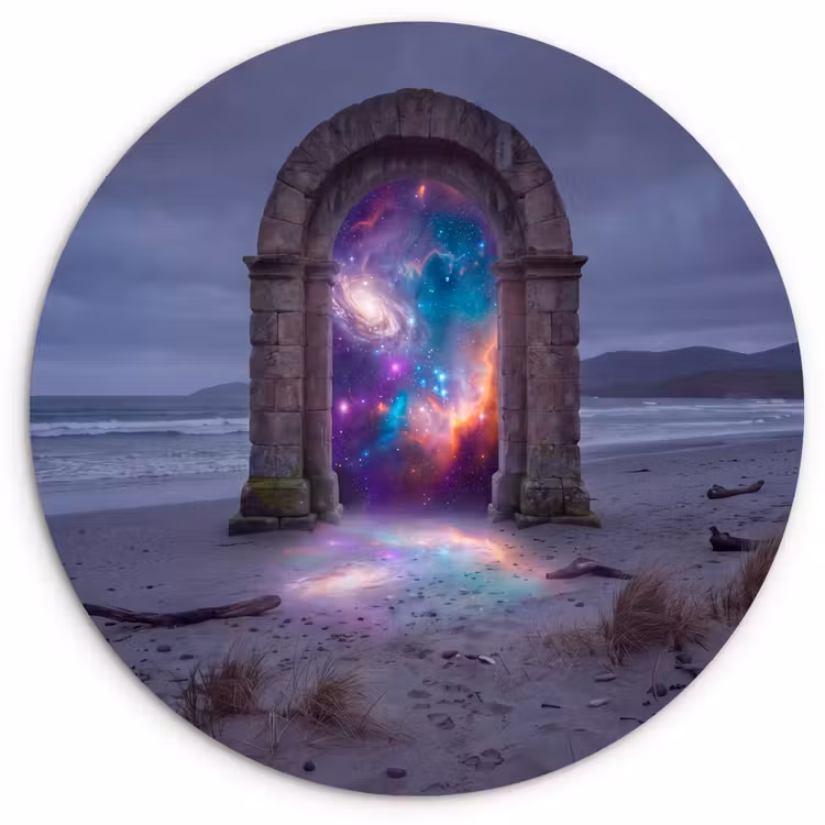Glasbild Rund - Tor – Strand – Raum — 1