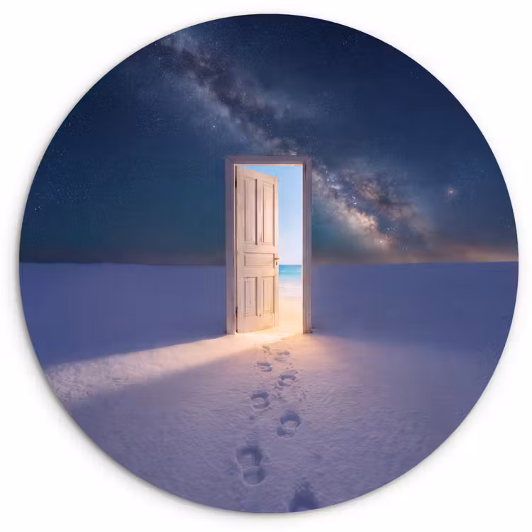 Glasbild Rund - Tür – Schnee – Strand — 1