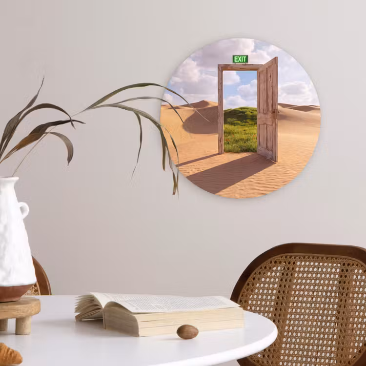 Glasbild Rund - Tür – Wüste – Gras — 4