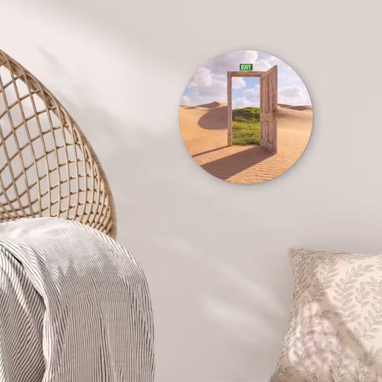 Glasbild Rund - Tür – Wüste – Gras — 5