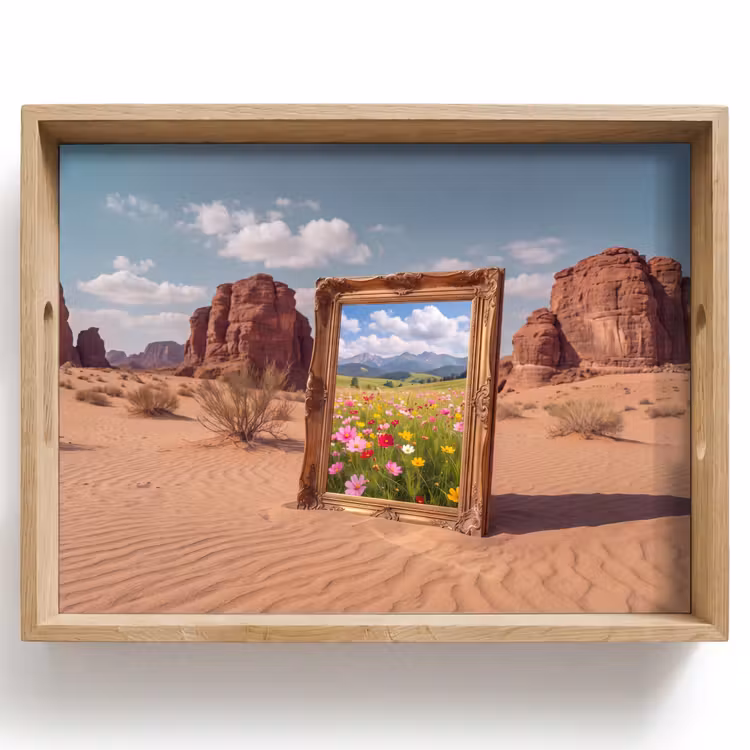 Tablett - Rahmen – Wüste – Blumen — 1