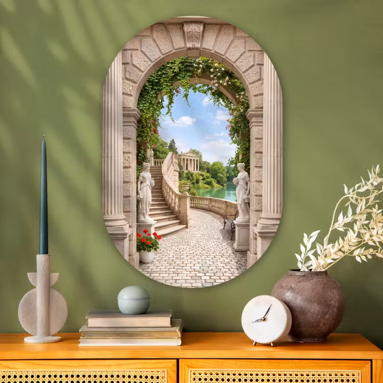 Glasbild Oval - Architektur – Garten – Klassisch — 2