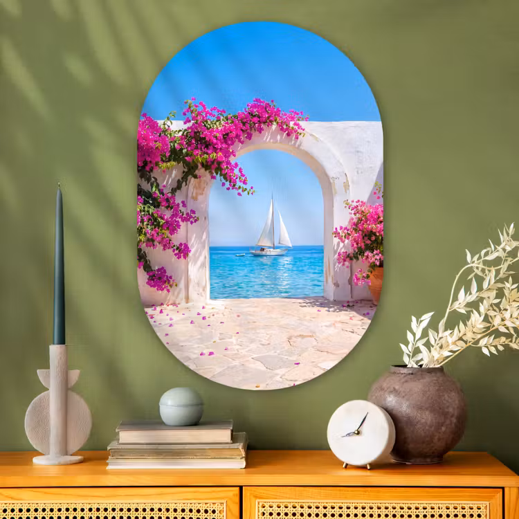 Glasbild Oval - Blumen – Meer – Sommer — 2