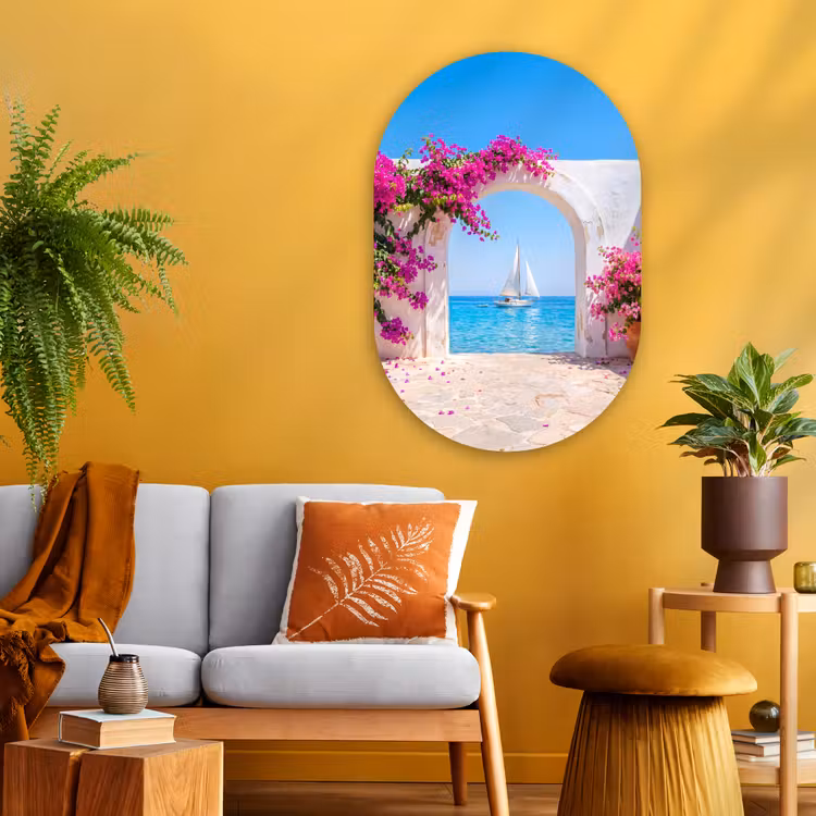 Glasbild Oval - Blumen – Meer – Sommer — 3