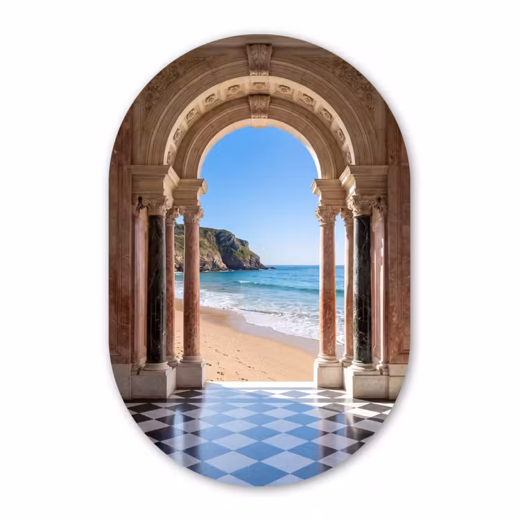 Glasbild Oval - Bogen – Strand – Meer — 1