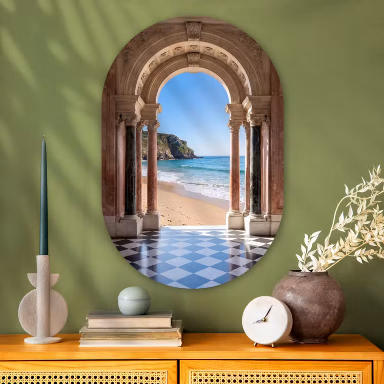 Glasbild Oval - Bogen – Strand – Meer — 2