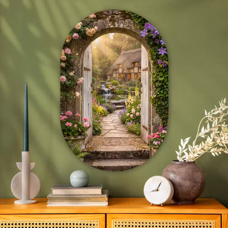Glasbild Oval - Haus – Garten – Natur — 2