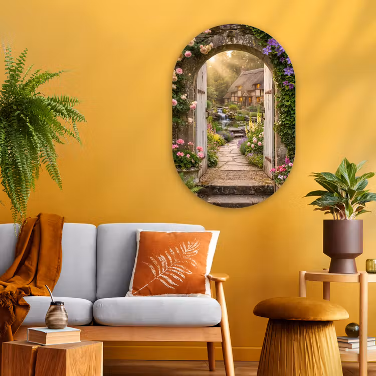Glasbild Oval - Haus – Garten – Natur — 3