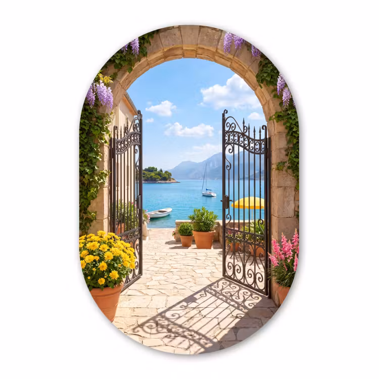 Glasbild Oval - Tor – Meer – Aussicht — 1