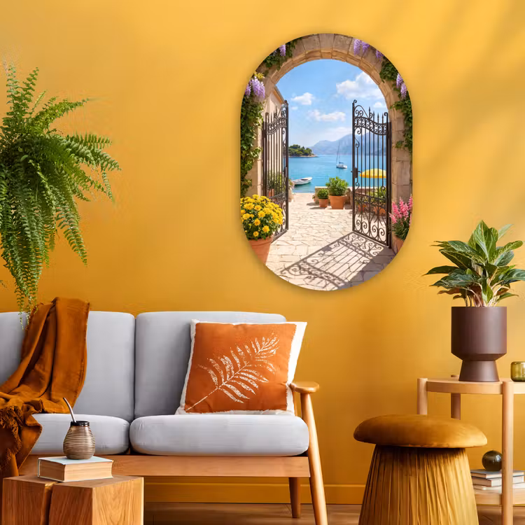 Glasbild Oval - Tor – Meer – Aussicht — 3