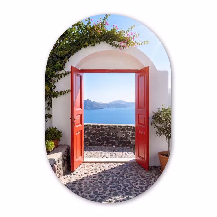 Glasbild Oval - Tür – Meer – Natur — 1
