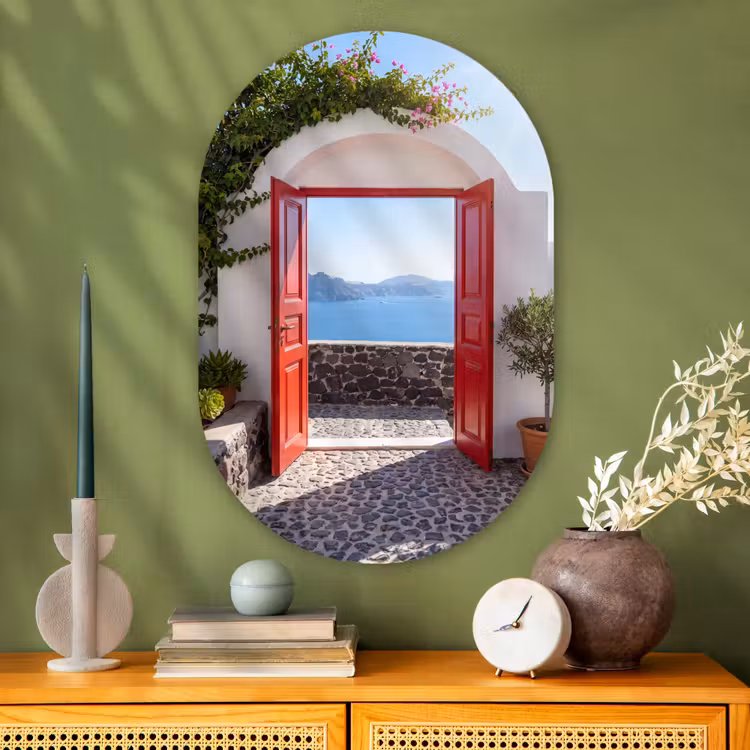 Glasbild Oval - Tür – Meer – Natur — 2