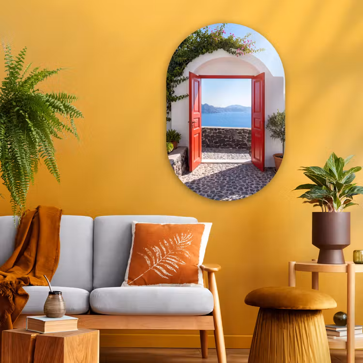 Glasbild Oval - Tür – Meer – Natur — 3