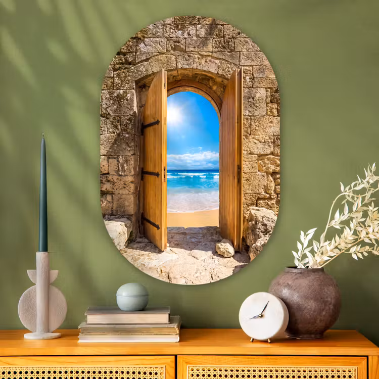 Glasbild Oval - Tür – Strand – Meer — 2