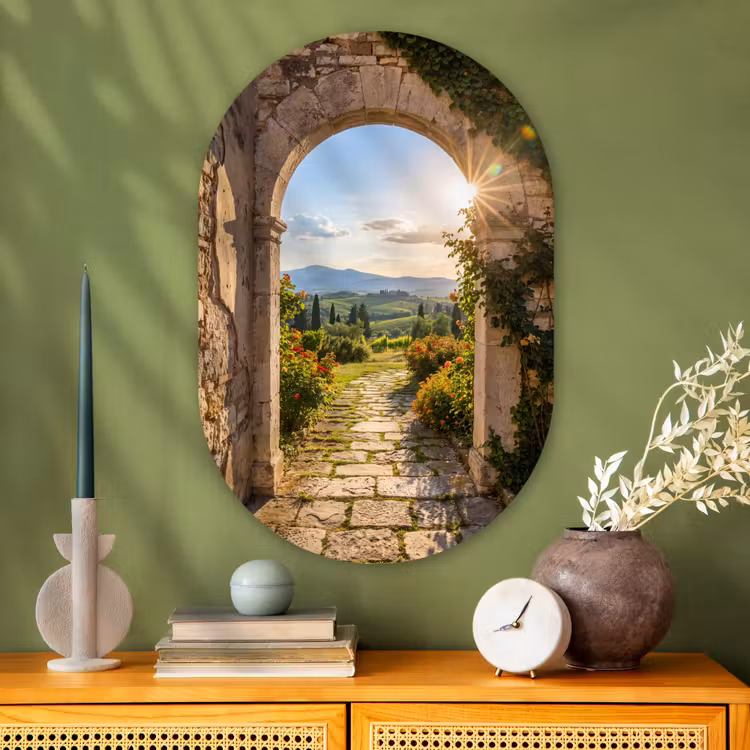 Glasbild Oval - Weg – Garten – Sonnig — 2