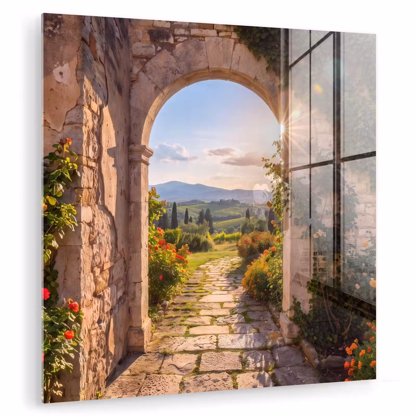 Glasbild - Weg – Garten – Sonnig — 1