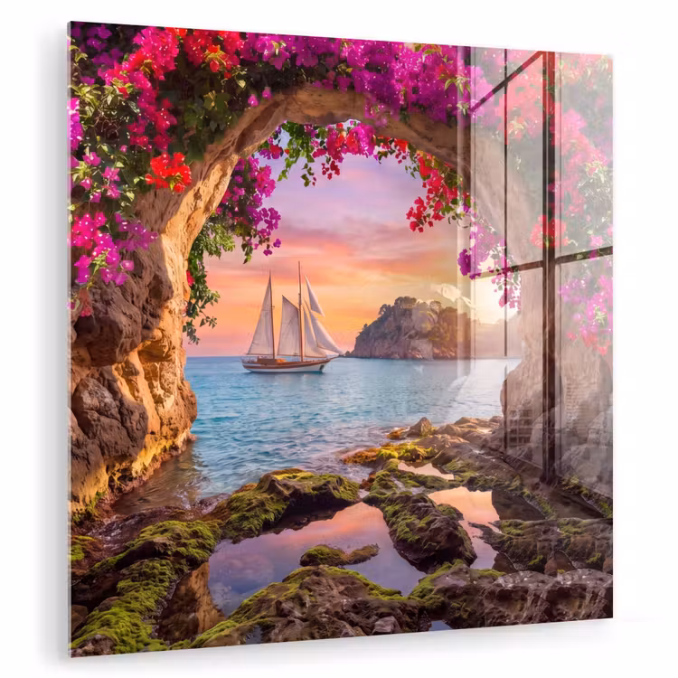 Glasbild - Segelboot – Küste – Natur — 1