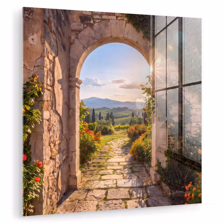 Glasbild - Weg – Garten – Sonnig — 1