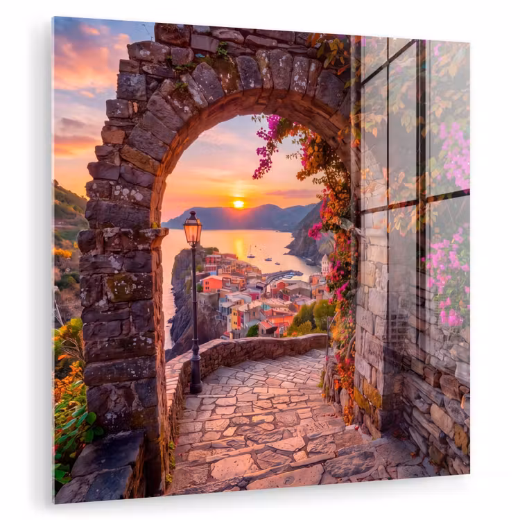 Glasbild - Bogen – Küste – Sonnenuntergang — 1