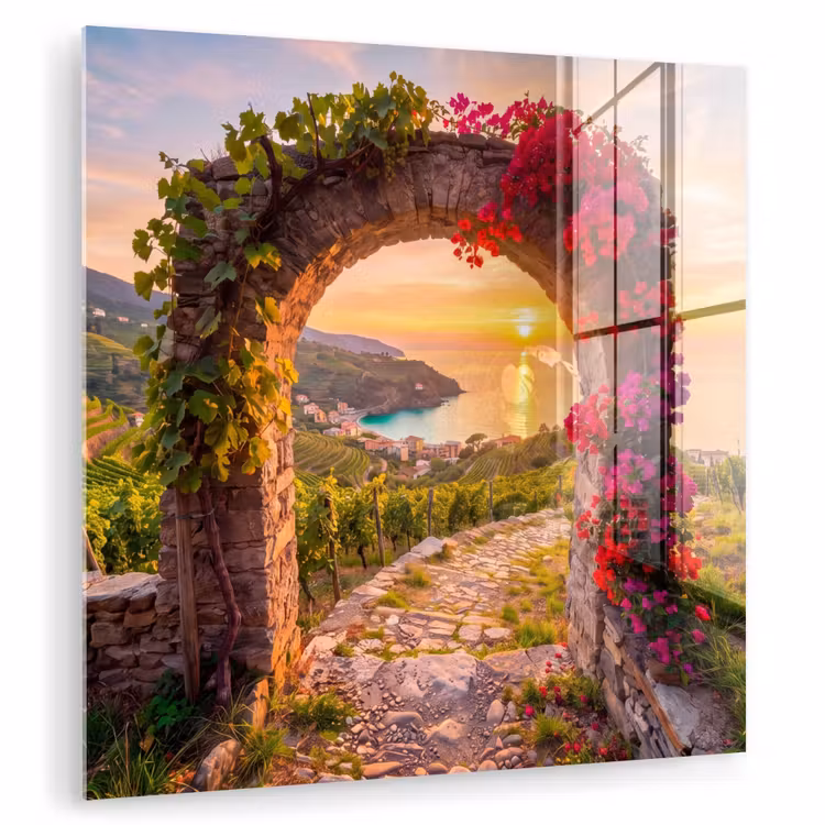 Glasbild - Bogen – Sonnenuntergang – Küste — 1