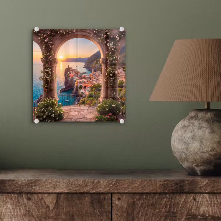 Glasbild - Dorf – Meer – Sonnenuntergang — 4