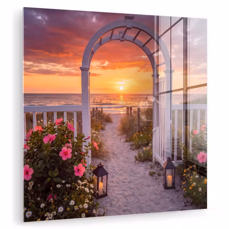 Glasbild - Meer – Frosch – Blumen — 1
