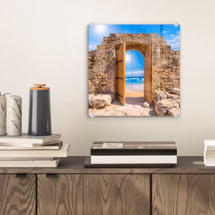 Glasbild - Tür – Strand – Meer — 2