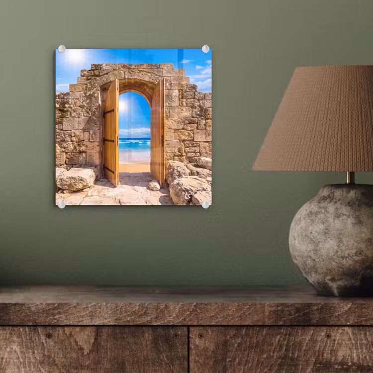 Glasbild - Tür – Strand – Meer — 4