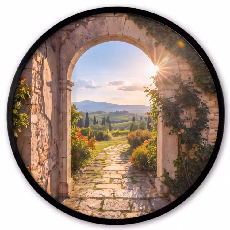 Poster im Rahmen Rund - Weg – Garten – Sonnig — 1