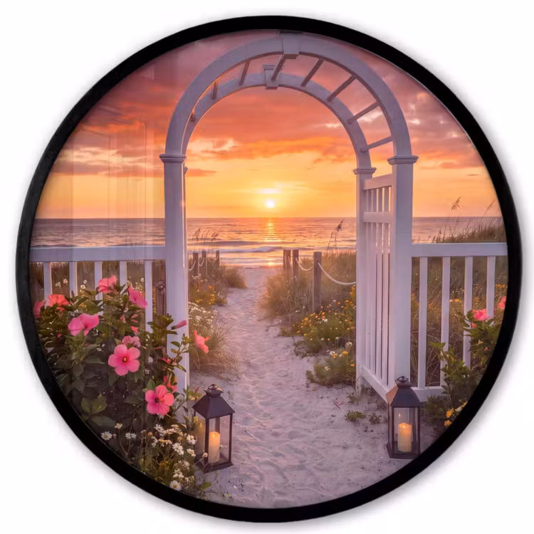 Poster im Rahmen Rund - Meer – Frosch – Blumen — 1