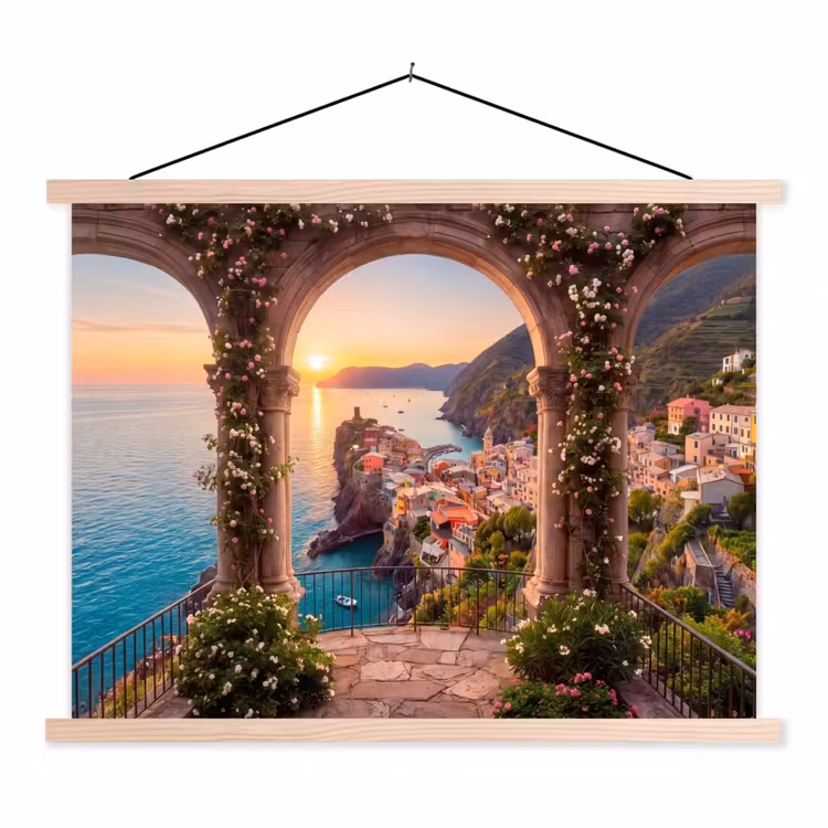 Stoffbild - Dorf – Meer – Sonnenuntergang — 1