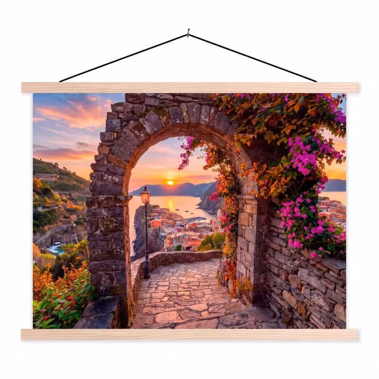 Stoffbild - Bogen – Küste – Sonnenuntergang — 1
