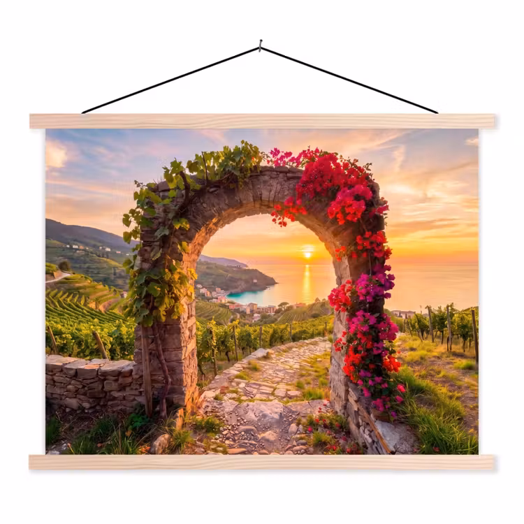Stoffbild - Bogen – Sonnenuntergang – Küste — 1