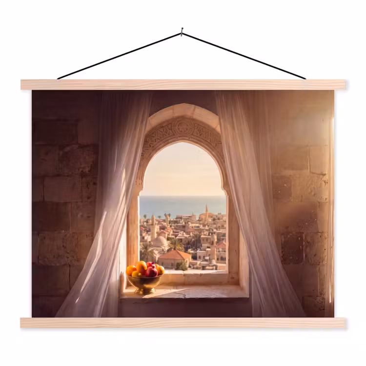 Stoffbild - Fenster – Stadt – Meer — 1