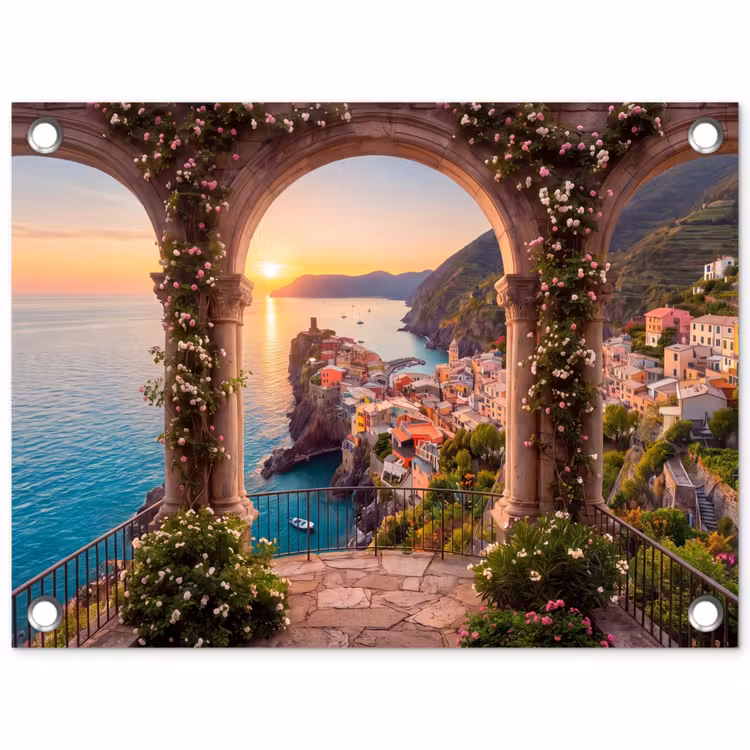 Gartenposter - Dorf – Meer – Sonnenuntergang — 1