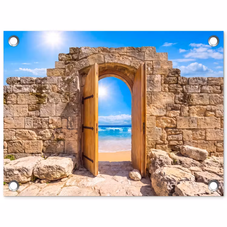 Gartenposter - Tür – Strand – Meer — 1
