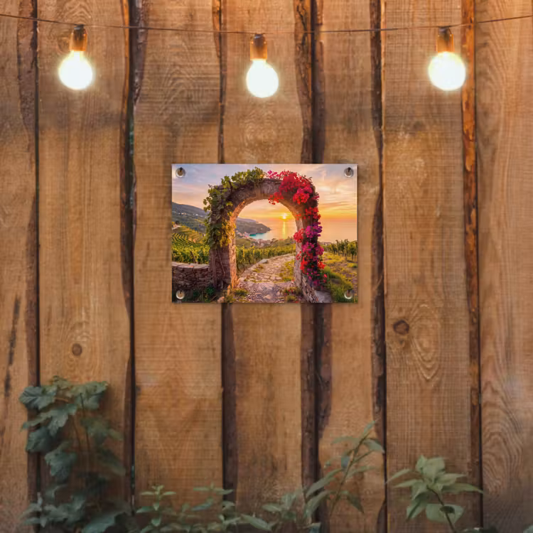 Gartenposter - Bogen – Sonnenuntergang – Küste — 2