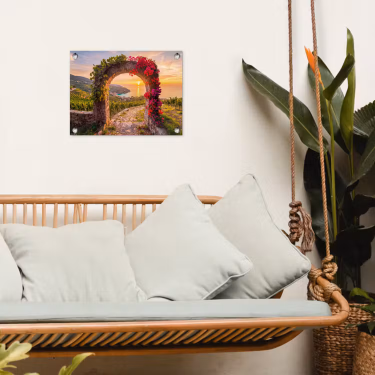 Gartenposter - Bogen – Sonnenuntergang – Küste — 4
