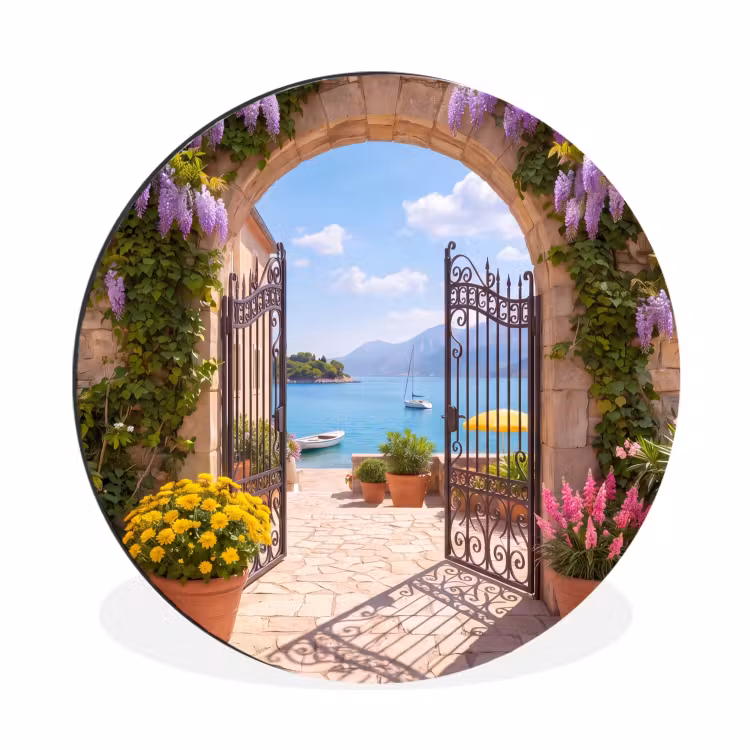 Alu-Dibond-Bild Rund - Tor – Meer – Aussicht — 1