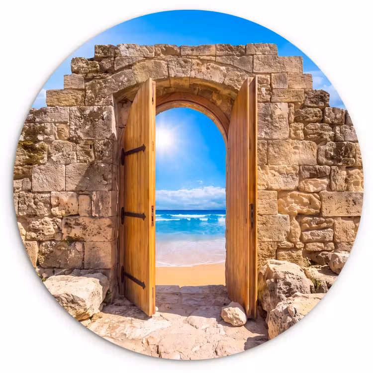 Glasbild Rund - Tür – Strand – Meer — 1