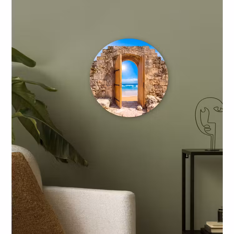 Glasbild Rund - Tür – Strand – Meer — 3