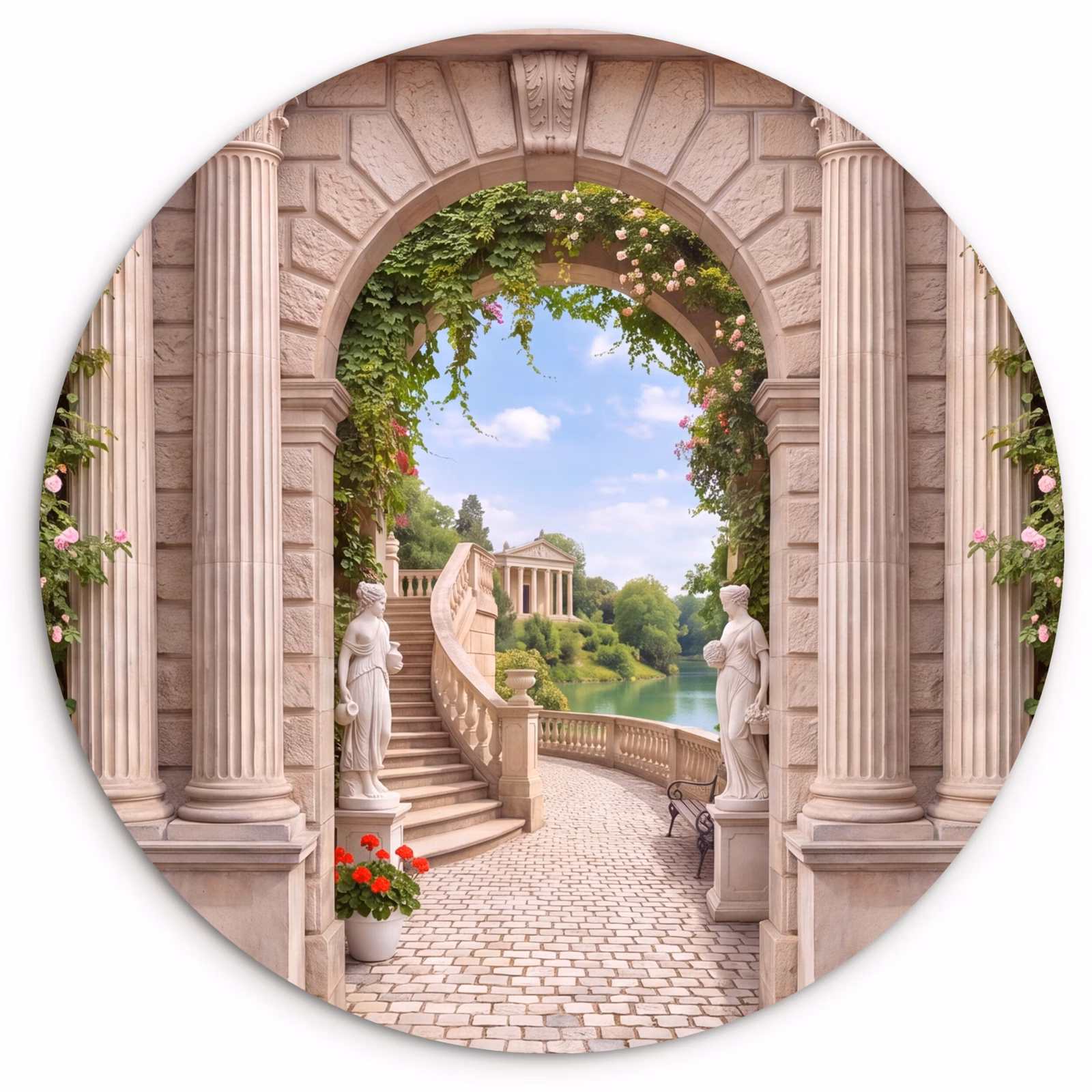 Glasbild Rund - Architektur – Garten – Klassisch — 1