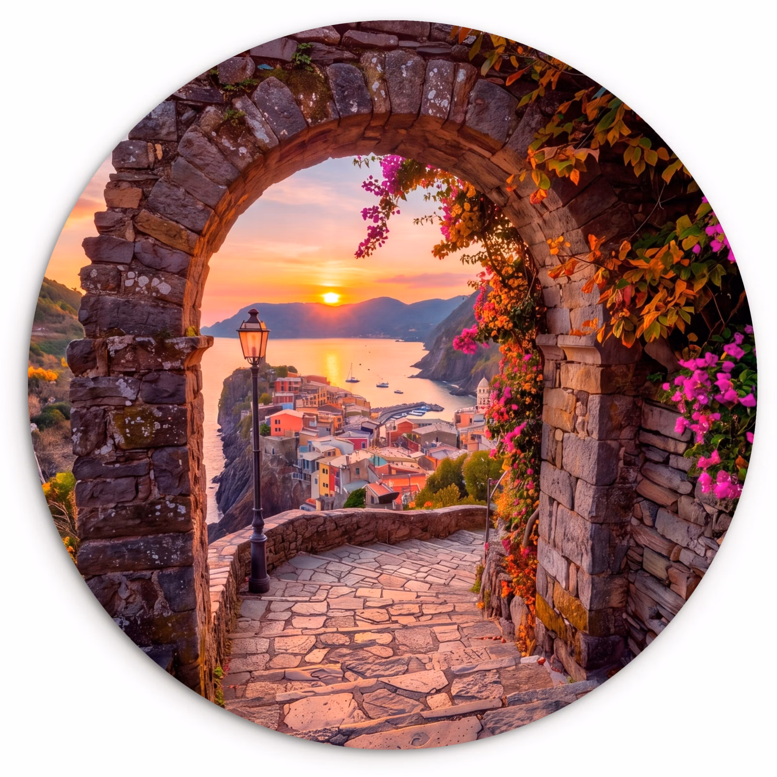 Glasbild Rund - Bogen – Küste – Sonnenuntergang — 1
