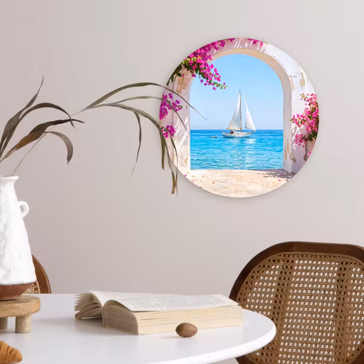 Glasbild Rund - Blumen – Meer – Sommer — 4