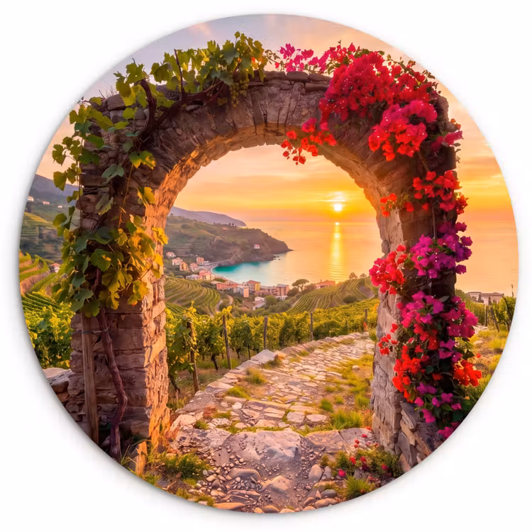 Glasbild Rund - Bogen – Sonnenuntergang – Küste — 1