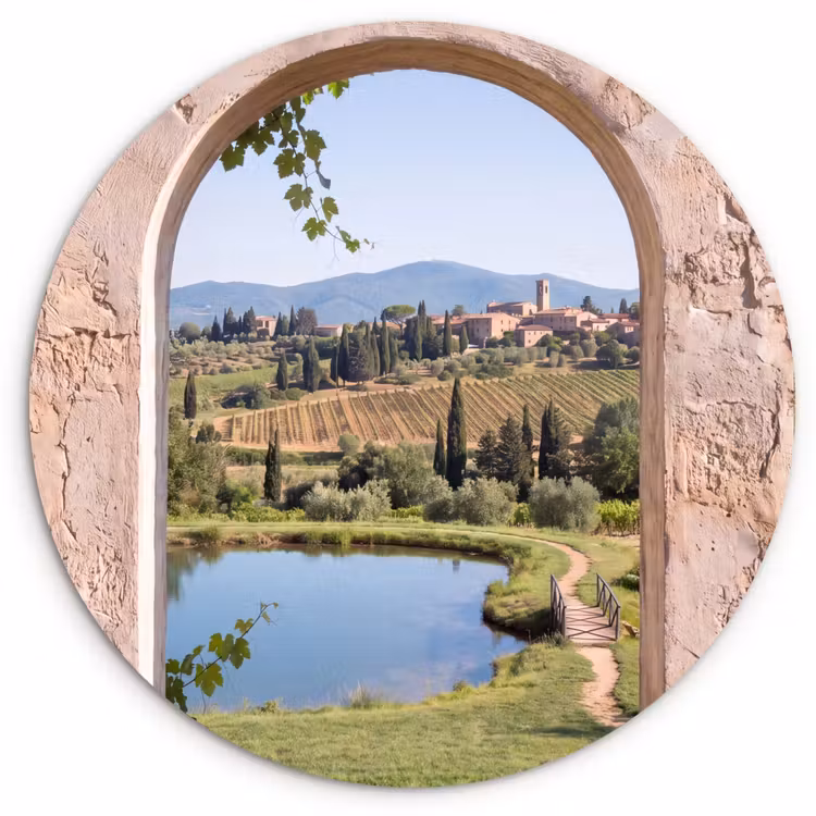 Glasbild Rund - Dorf – Landschaft – Natur — 1