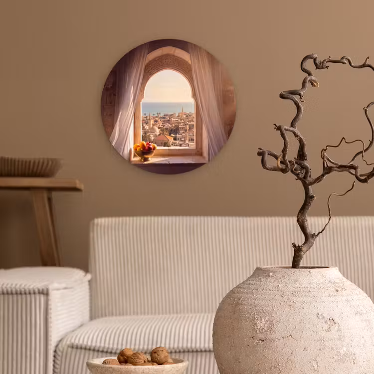 Glasbild Rund - Fenster – Stadt – Meer — 2