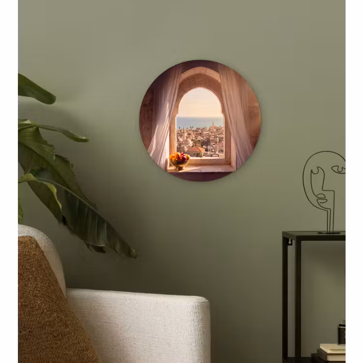 Glasbild Rund - Fenster – Stadt – Meer — 3