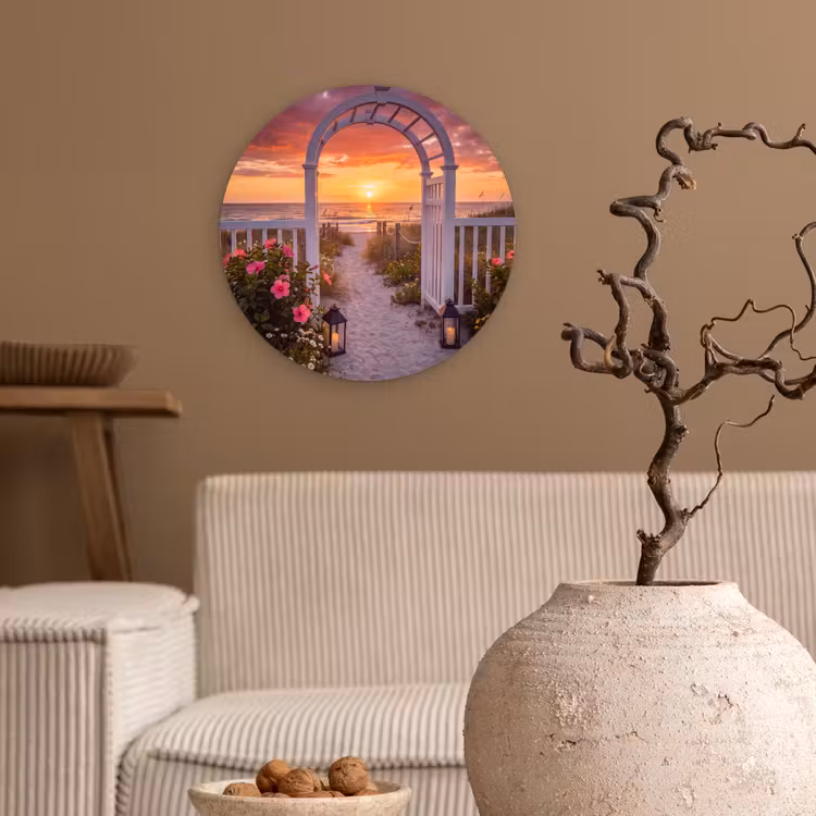 Glasbild Rund - Meer – Frosch – Blumen — 2